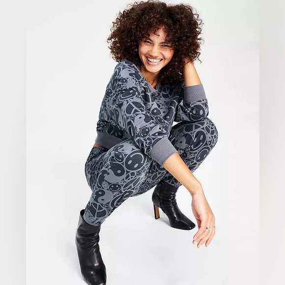 (XS:NWT) $36|Rebellious One Junior's Smiley Yin-Yang Sweater, Black - Picture 3 of 8